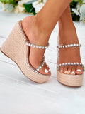 Rhinestone Transparent Strap Wedge Sandals