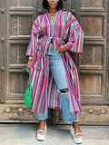 Stripe Belted Pocket Cardigan