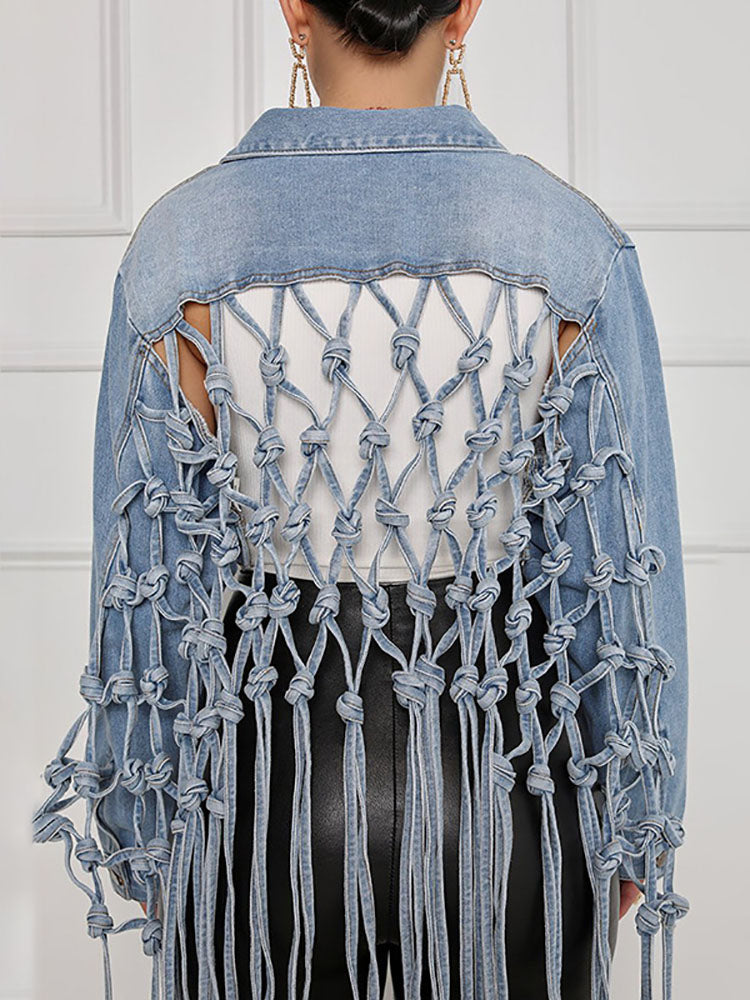Denim Long Sleeves Tassels Short Coat