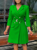 Belted Blazer Pleated Midi Dress