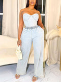 Strapless Elastic Waist Denim Sets