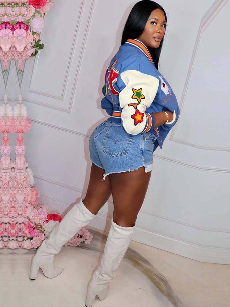 Long Sleeve Letter Print Patchwork Jacket