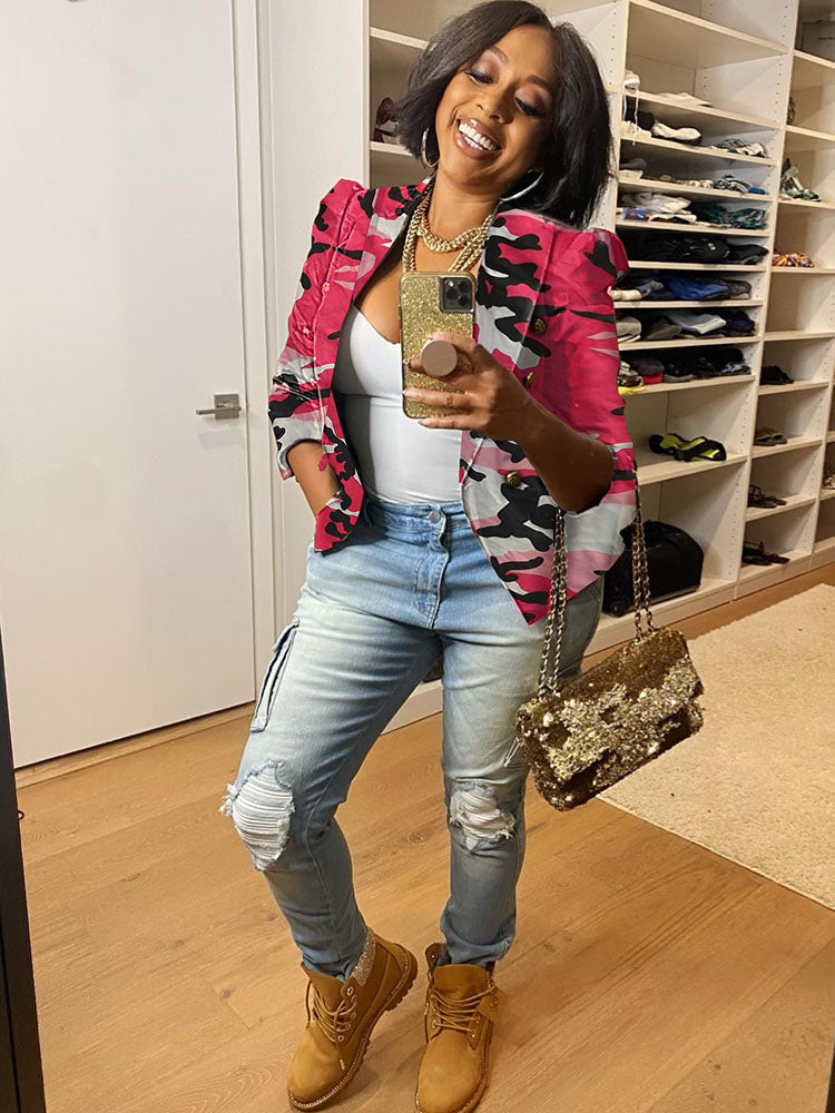 Long Sleeves Camouflage Print Jacket