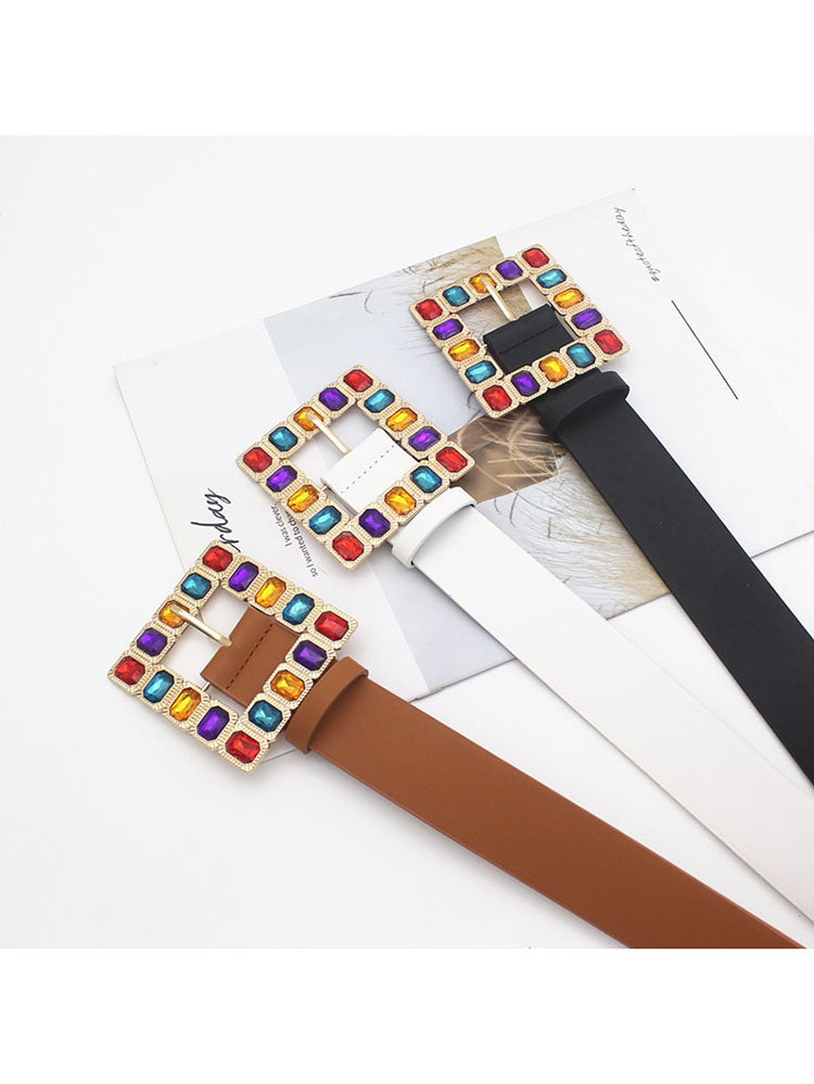 Decorative Buckle Colored Diamonds Waist Belts