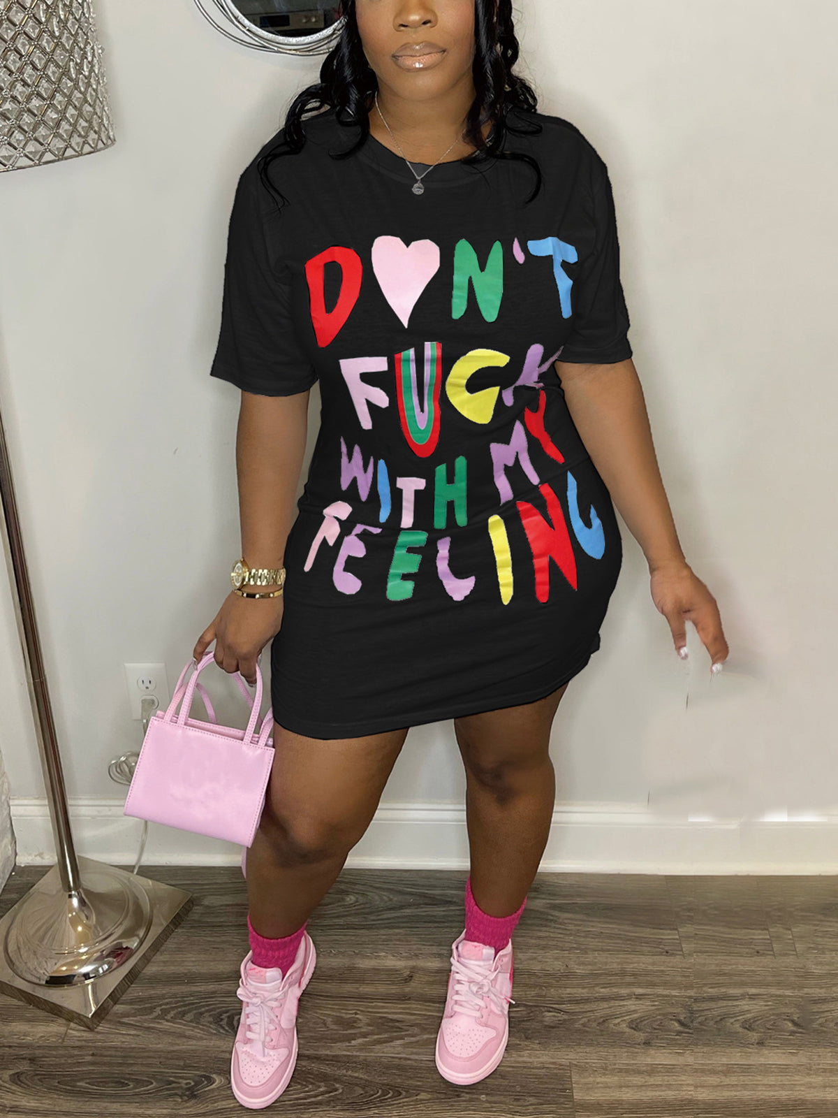 Colorblock Letter Print T Shirt Mini Dress