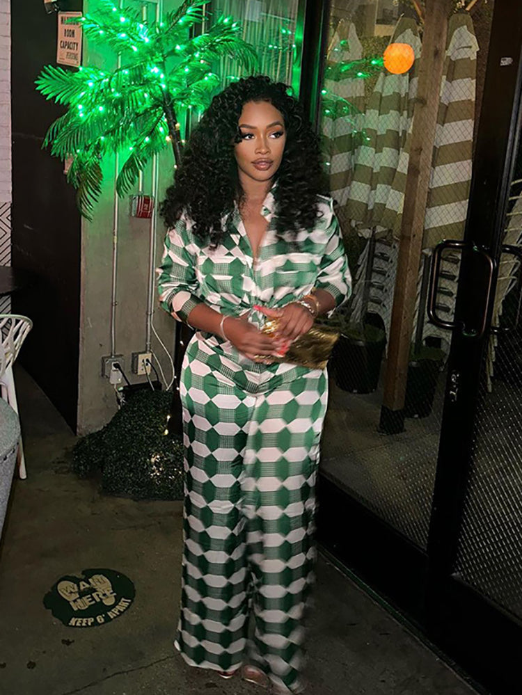 Geometric Print Shirt Pants Set