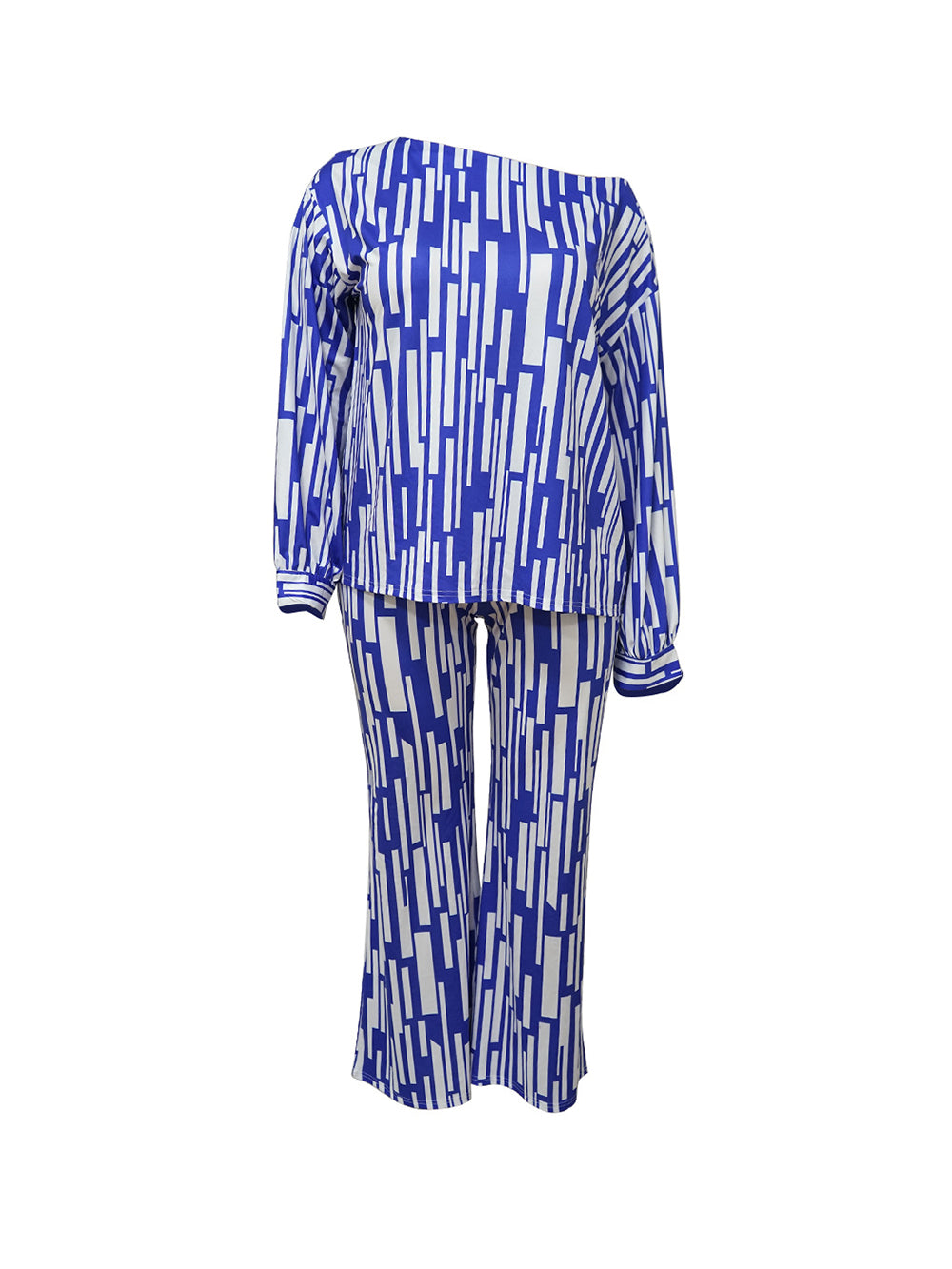 Stripe One Shoulder Plus Size Pants Set