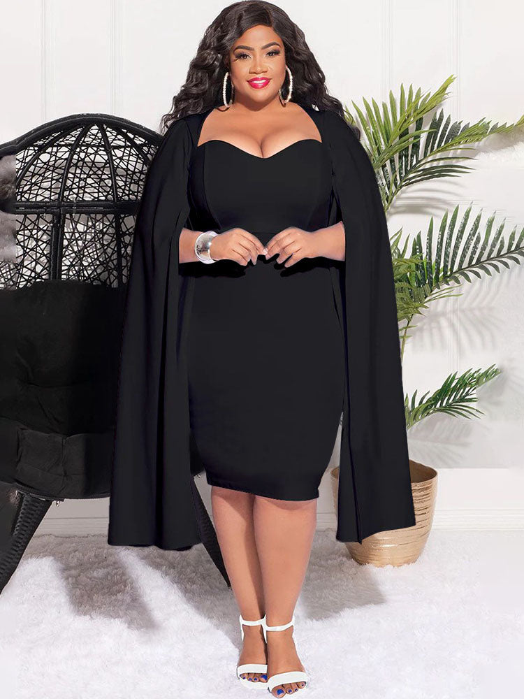 Plus Size Split Sleeves High Waist Midi Dress