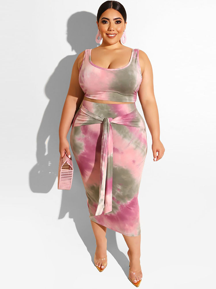 Plus Size Two Piece Tank Top Midi Skirt Set