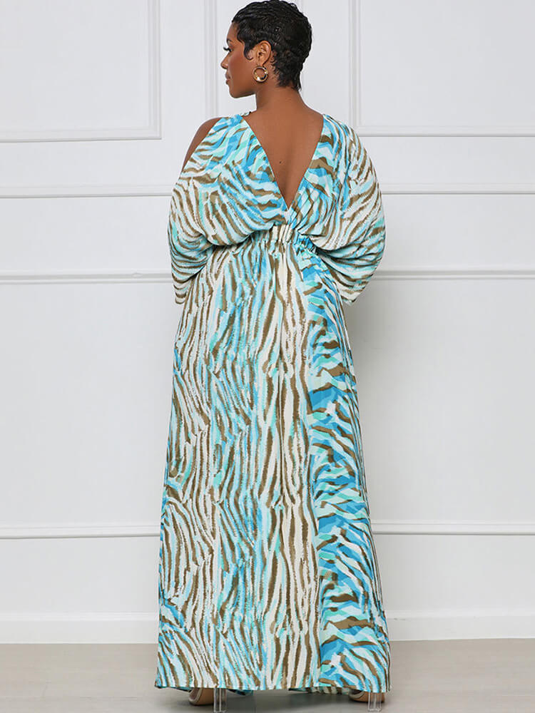 Long Sleeve Printed Off Shoulder Maxi Dress