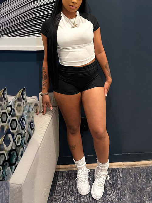 Color Block Raglan Tee Shorts Set