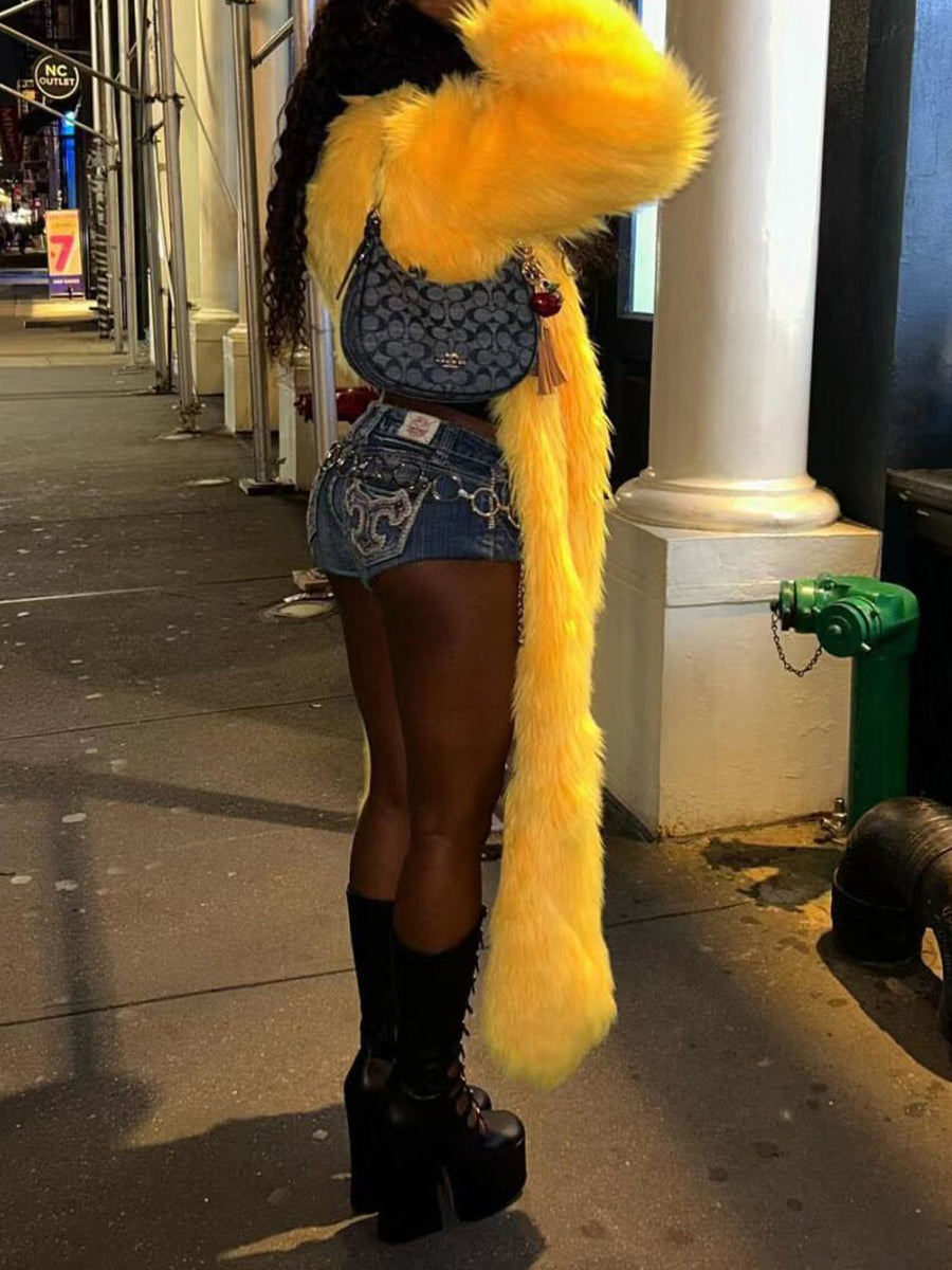 Solid Color Thick Fur Coat