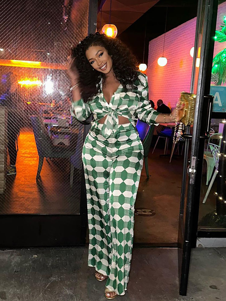 Geometric Print Shirt Pants Set
