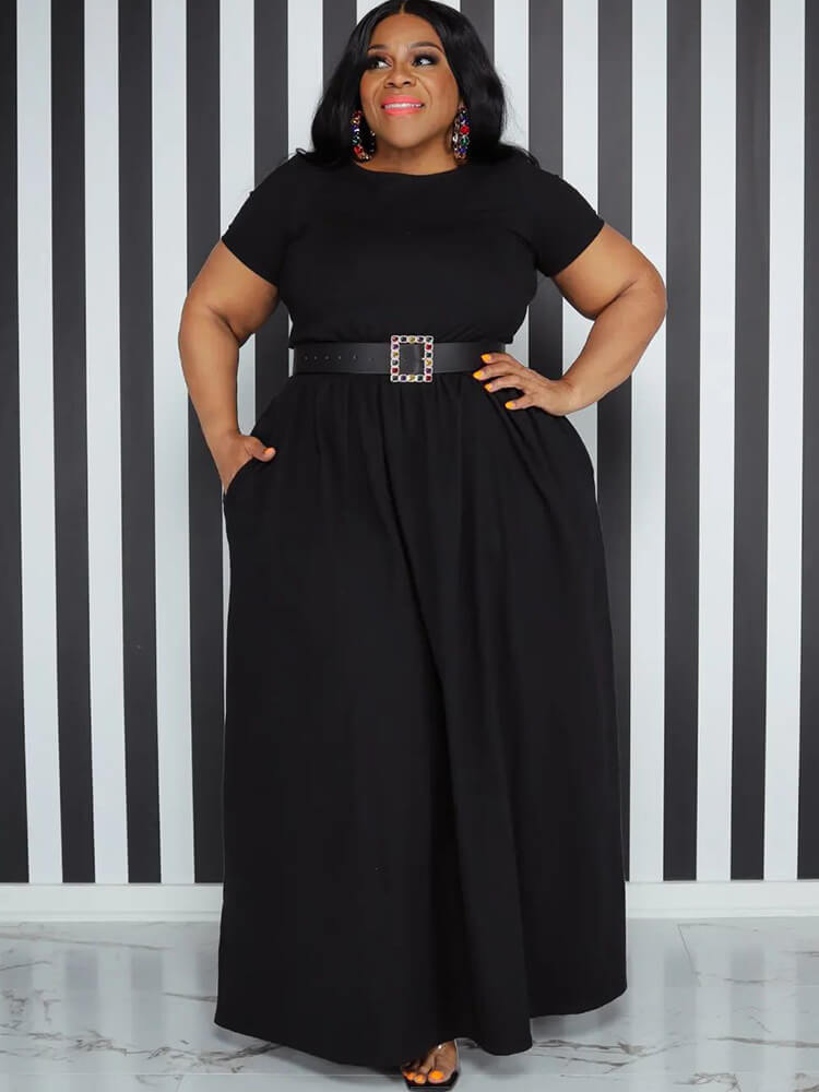 Short Sleeve Solid Bodycon Maxi Dress