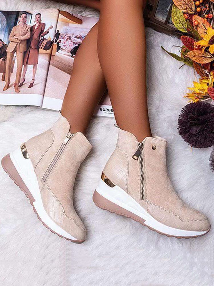 PU Patchwork Side Zipper Ankle Bootsies