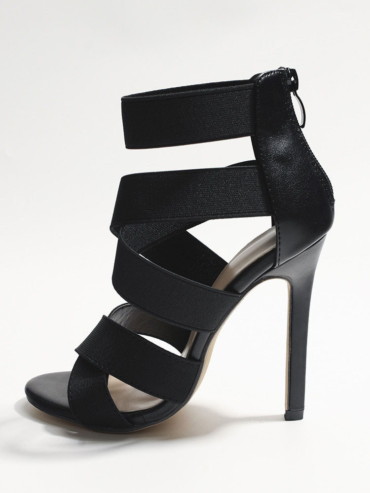 Crisscross Elastic Strap Open Toe Heel
