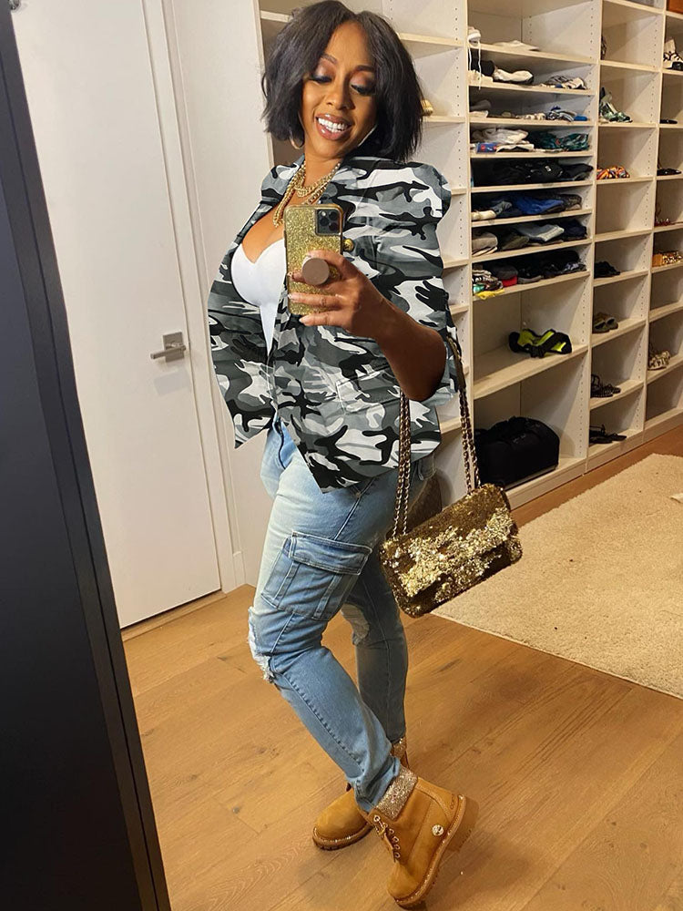 Long Sleeves Camouflage Print Jacket