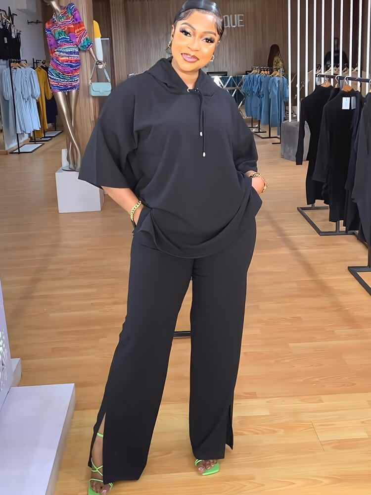 Two Piece Short Sleeve Hoodies Split Pants