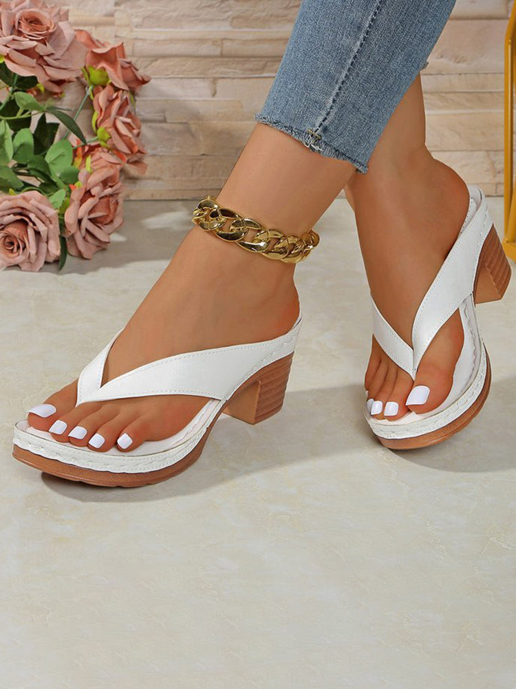 Chunky Heel White Thong Slides
