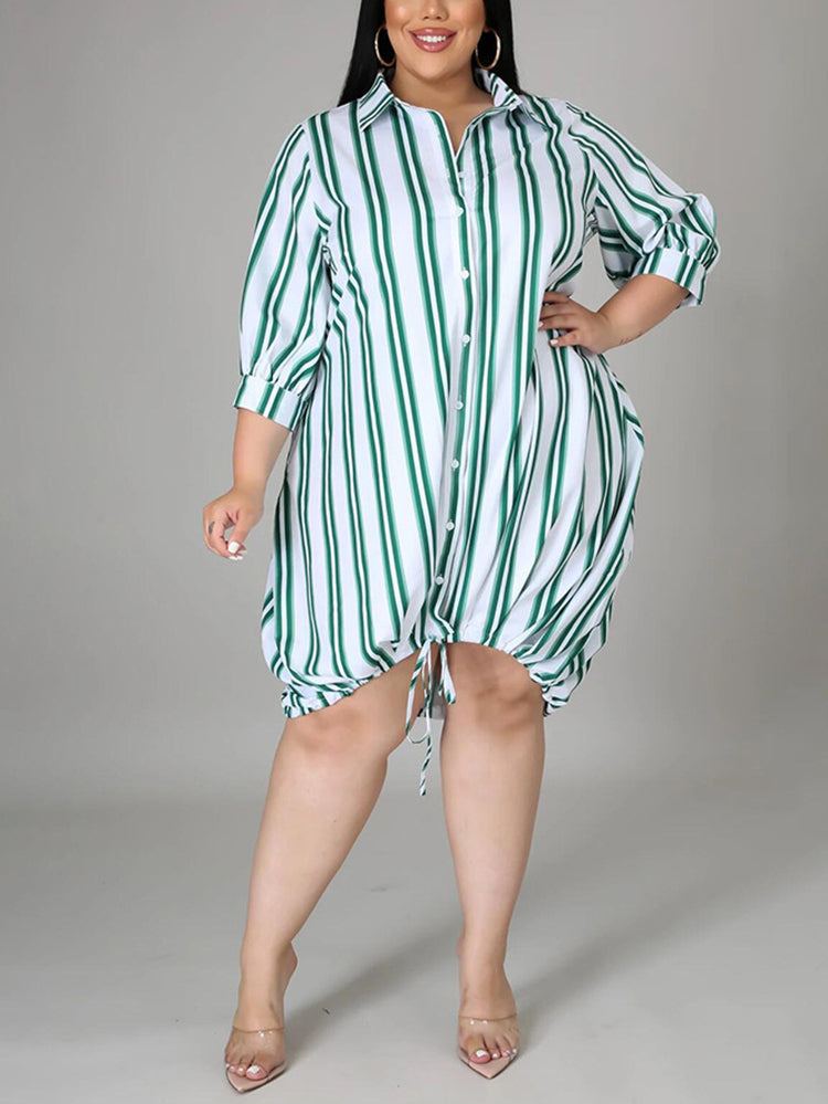 Collar Stripe Plus Size Shirt Dress