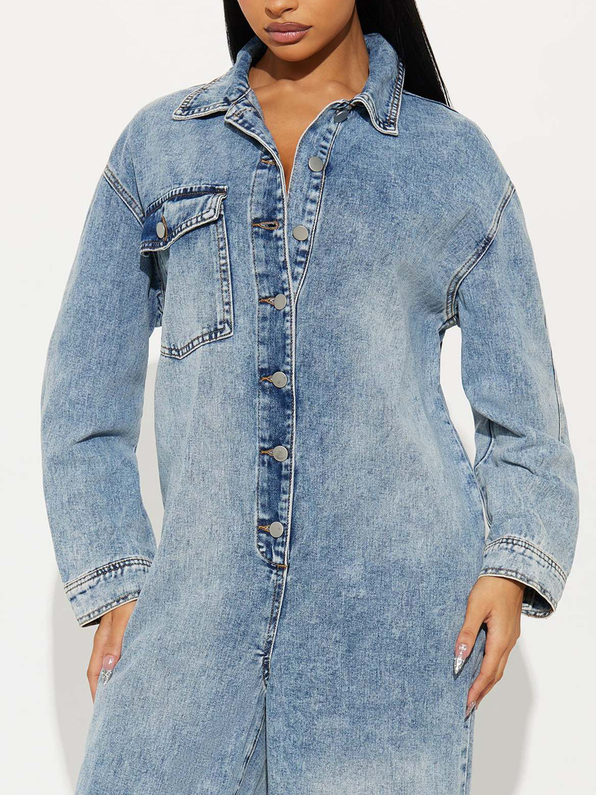 Button Down Denim Jumpsuit