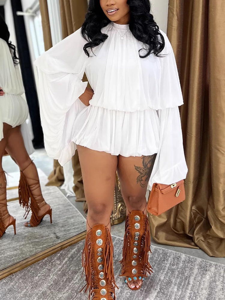 Ruffle Lantern Sleeve Top Shorts Set