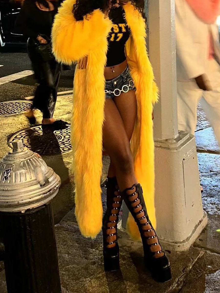 Solid Color Thick Fur Coat