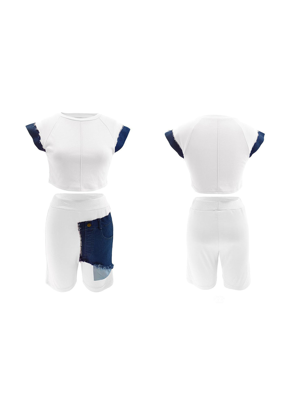 Colorblock Denim Top Shorts Set