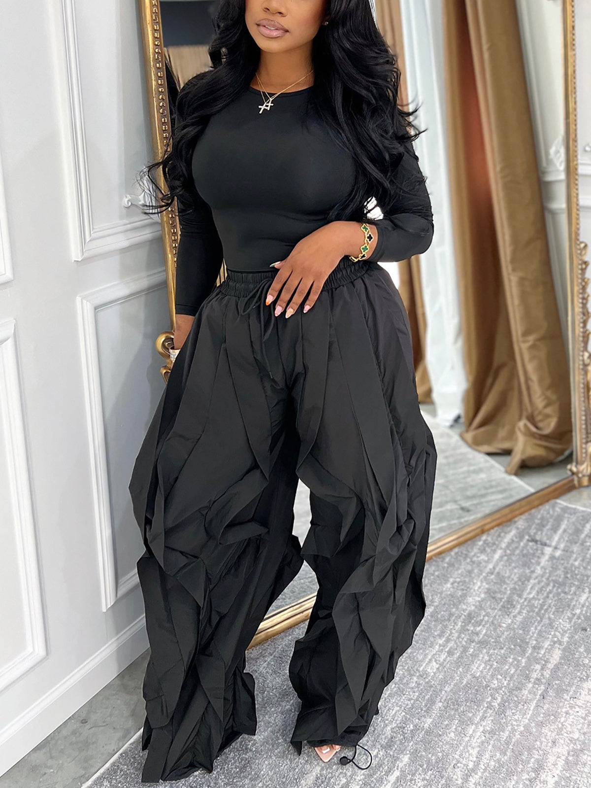 Two Piece Layered Ruched Pants Set