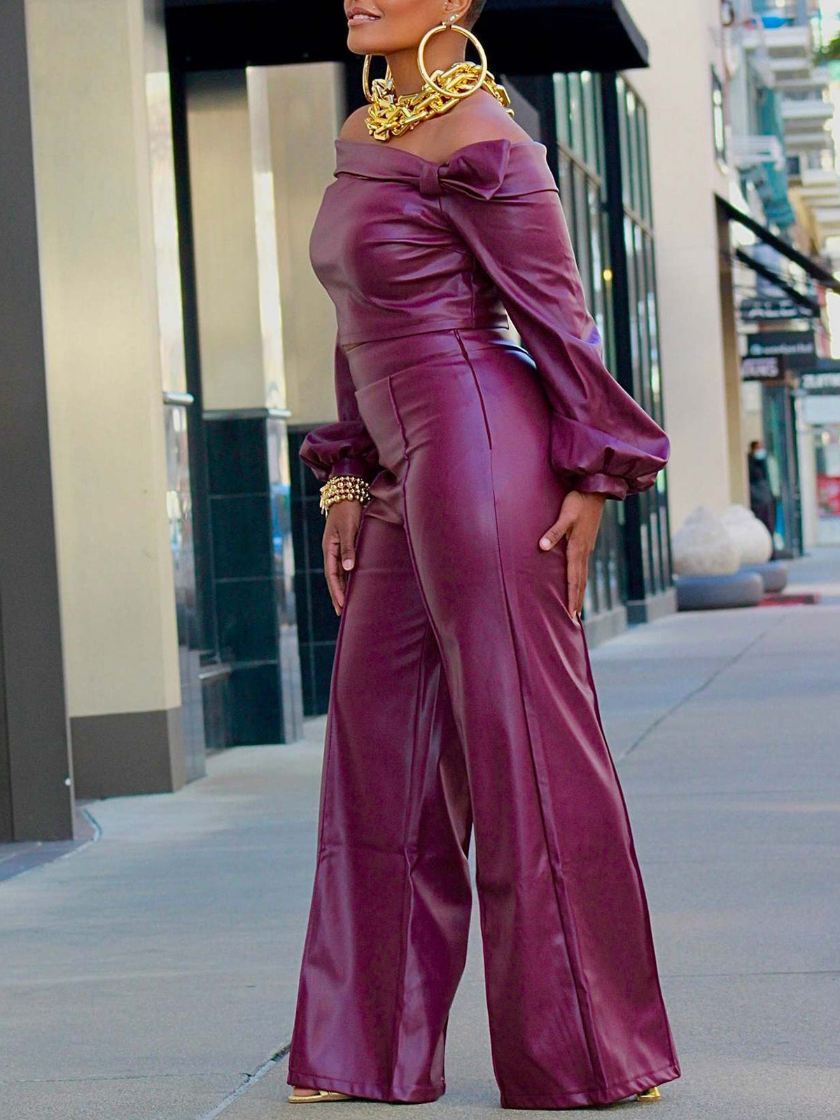 Off-Shoulder-Set aus PU-Leder