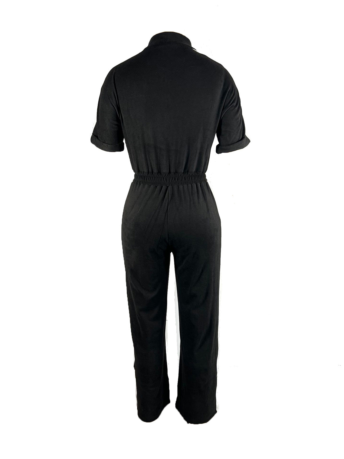 Denim Color Block Zipper Long Jumpsuit