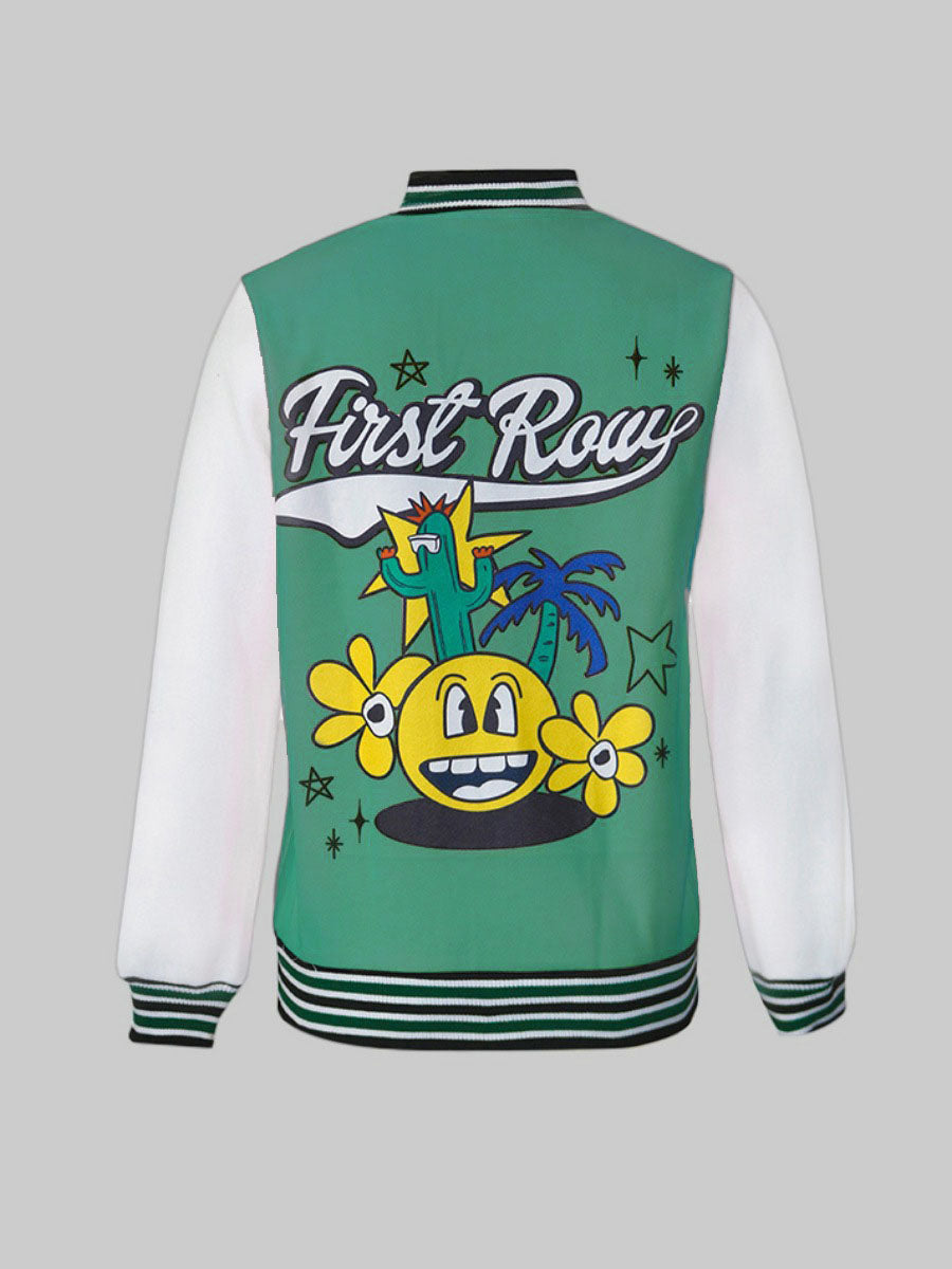 Plus Size Long Sleeves Button Baseball Jacket