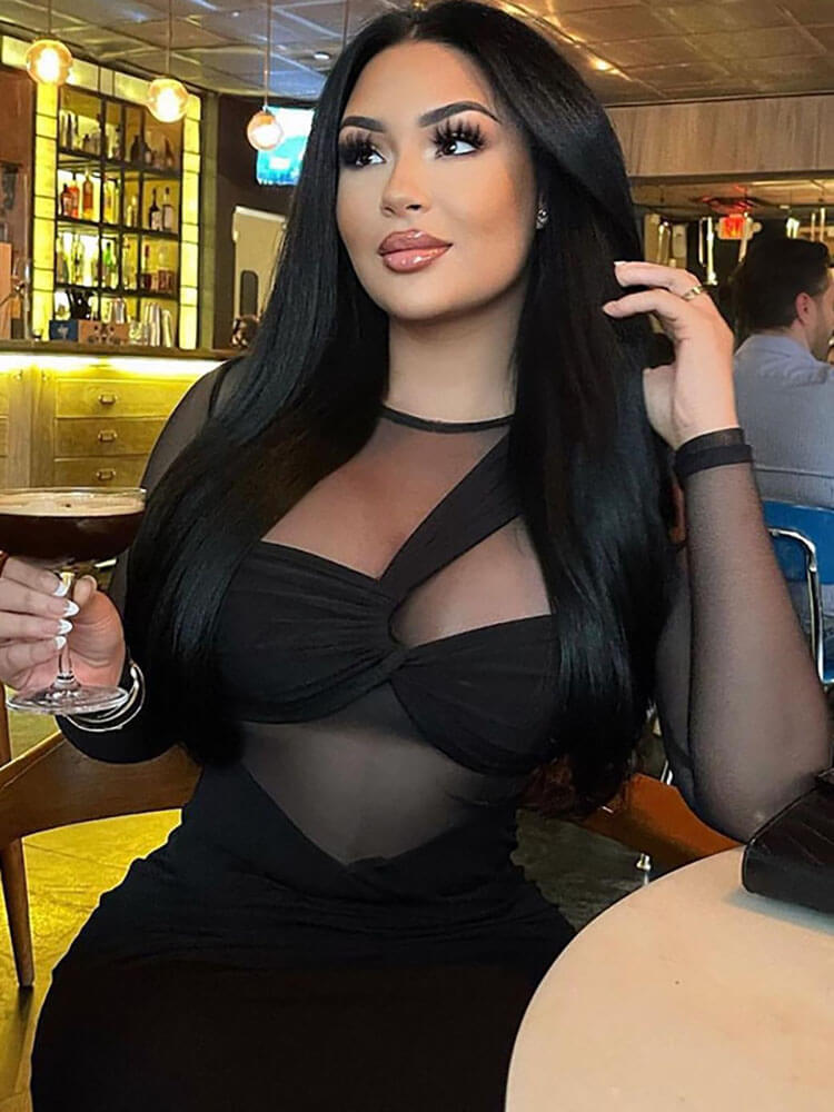 Long Sleeves Mesh Patchwork Maxi Dress