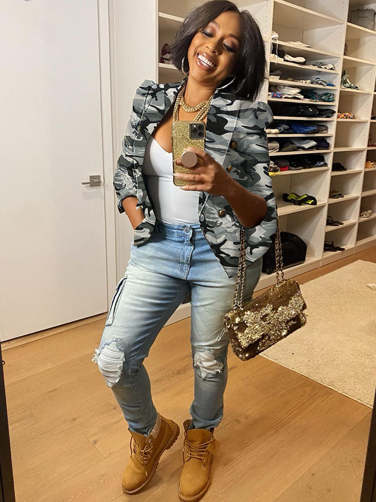 Long Sleeves Camouflage Print Jacket