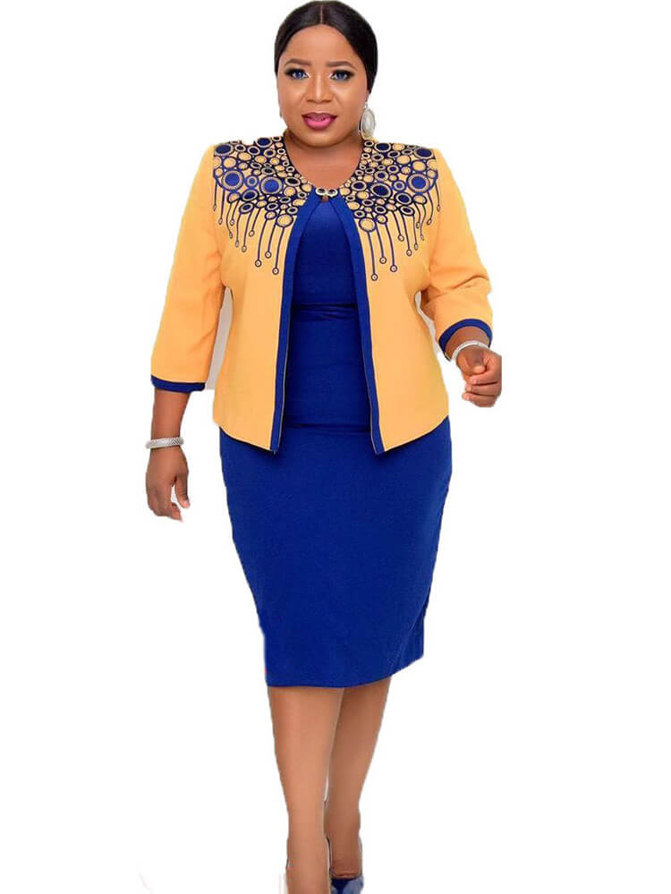 Two Piece Printed Cardigan & Midi Dress