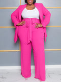 Plus Size Belted Blazer Pants Set