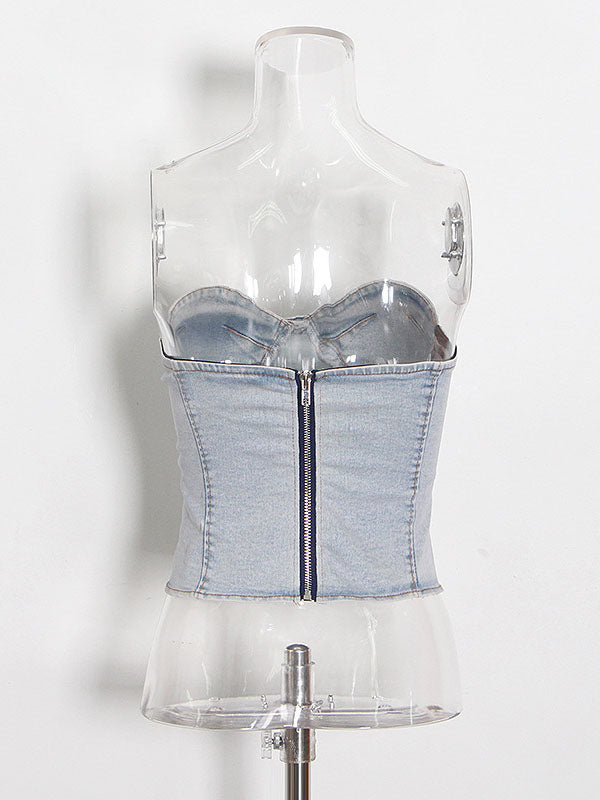 Strapless Elastic Waist Denim Sets