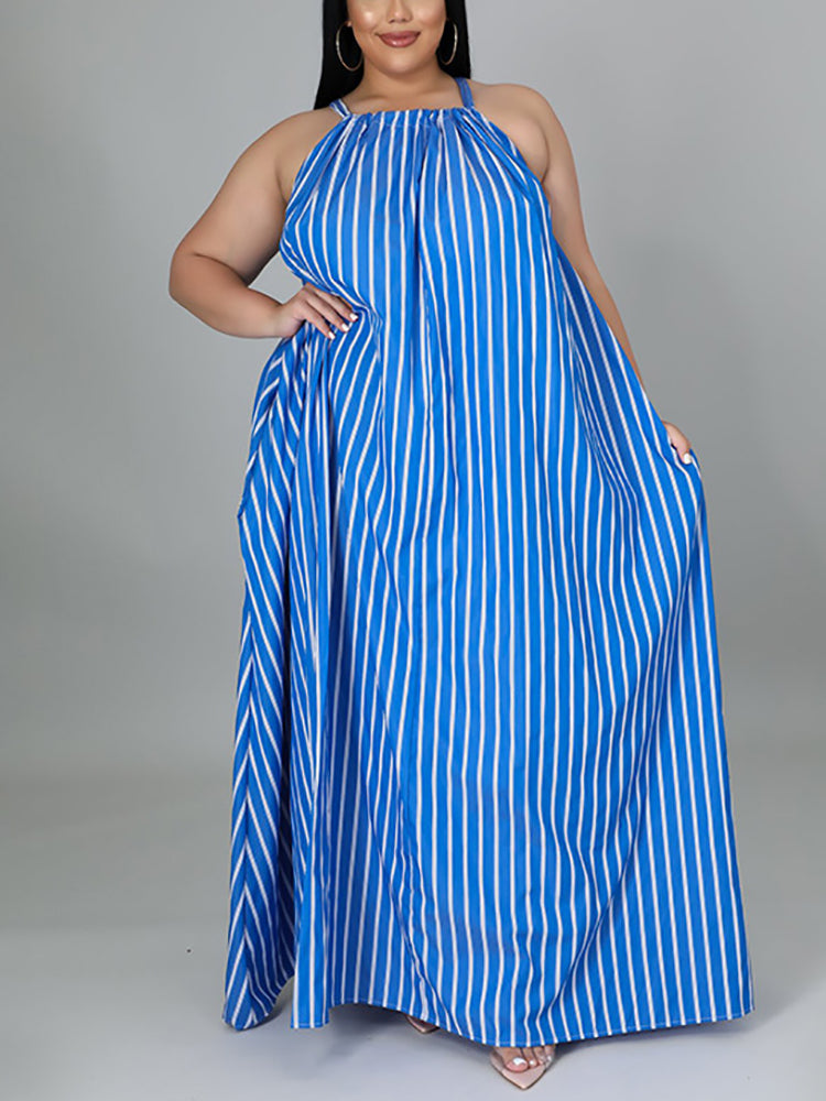 Stripe Halter Plus Size Maxi Dress