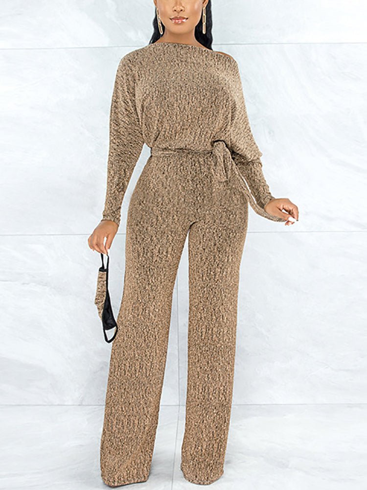 Metallic Off-Shoulder Wide-Leg Jumpsuit