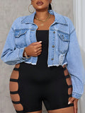 Plus Size Ripped Cropped Denim Jacket