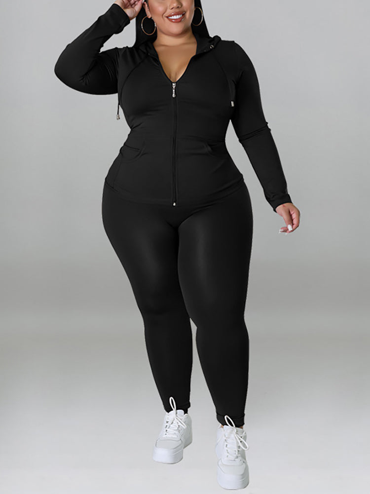 Solid Color Hoodie Pants Set