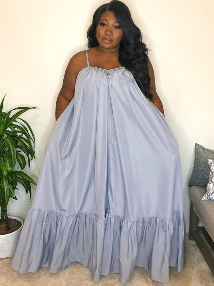 Plus Size Spaghetti Strap Ruffle Beach Maxi Swing Dress