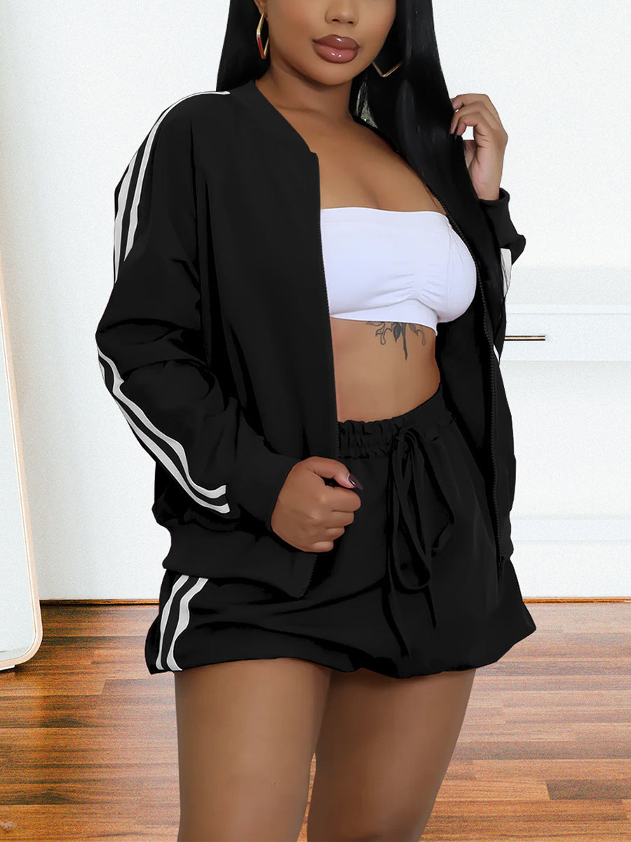 Two Pieces Sideline Long Sleeve Jacket Skirt Set