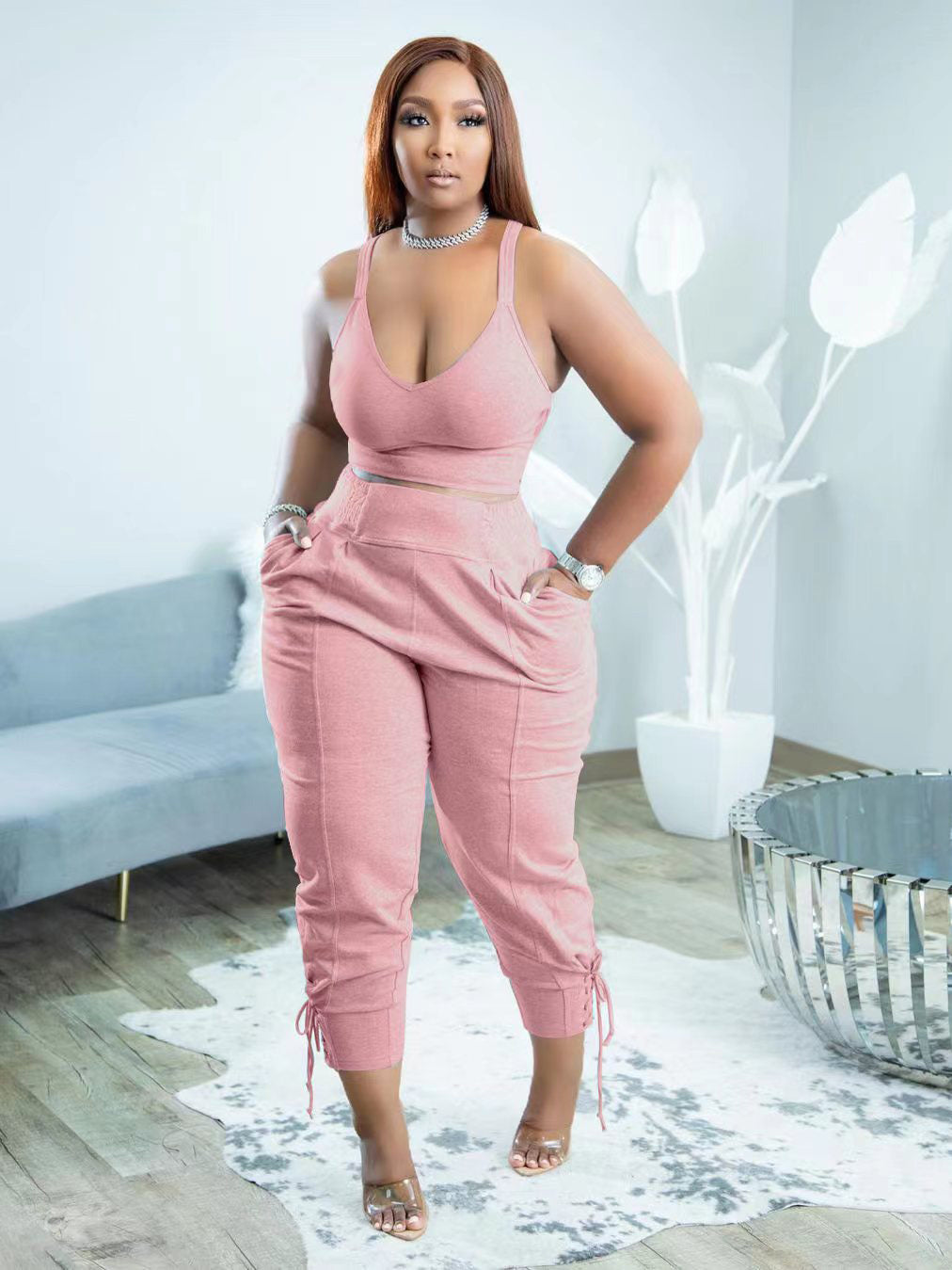 Spaghetti Strap Top and Long Pants Set