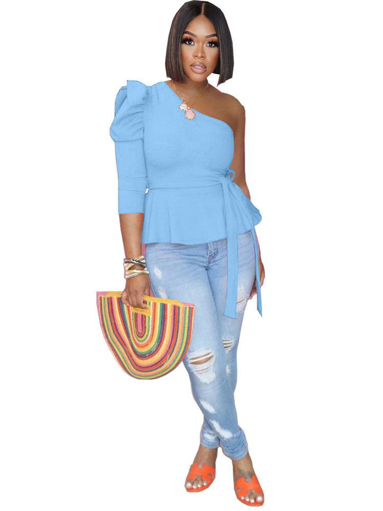 One Shoulder Ruffle Sleeveless Pullover Top