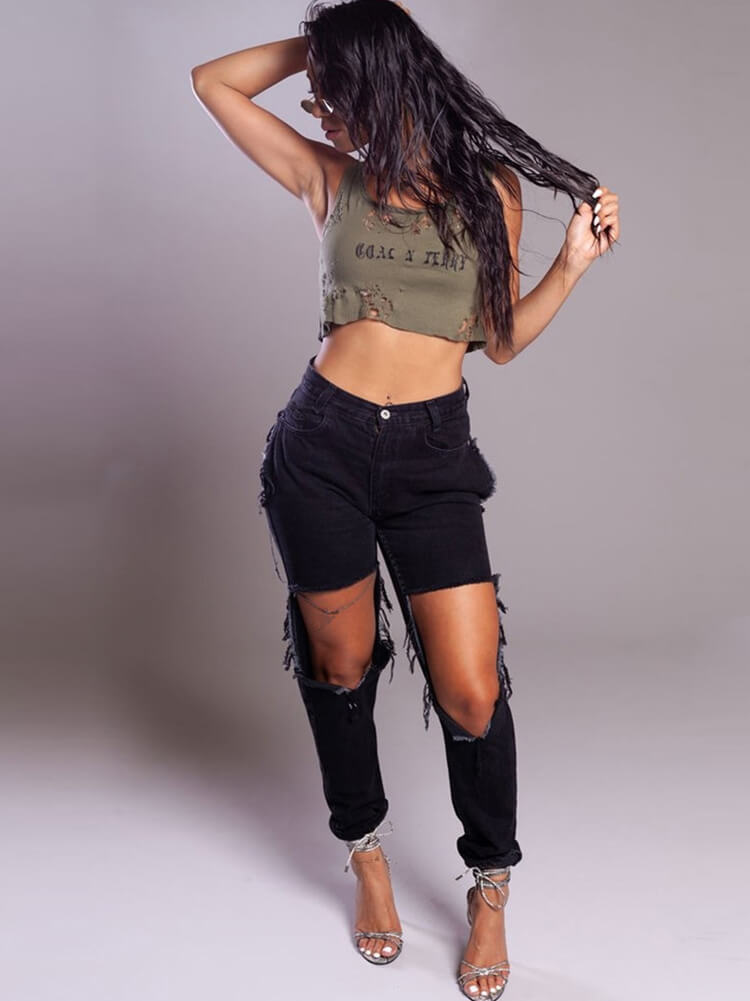 Denim High Waist Cut Out Bodycon Pants