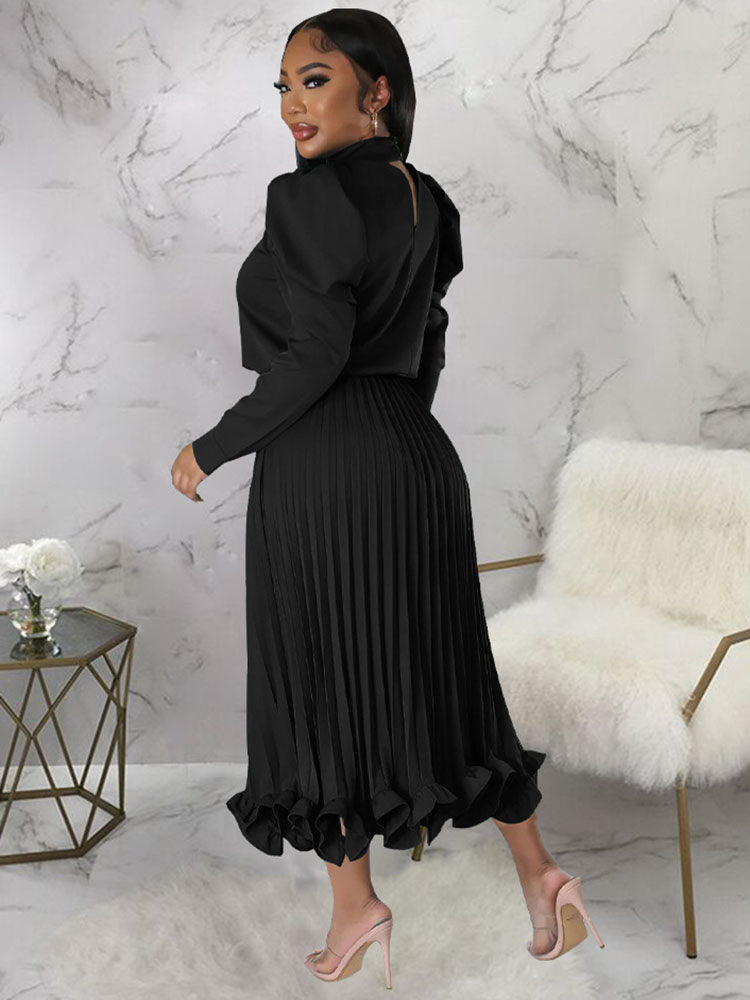 Two Piece Crop Top Pleated Maxi Skirts