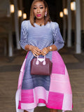 Robe midi asymétrique rayée à manches courtes