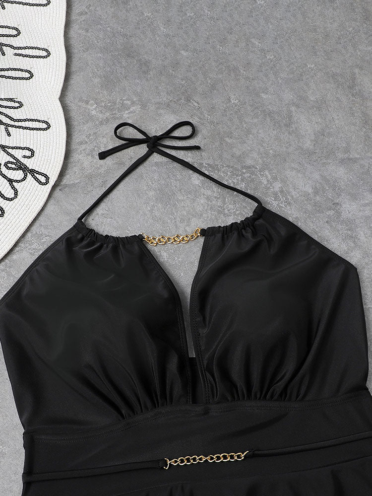 Plus Size Halter Chian Backless Swimsuit