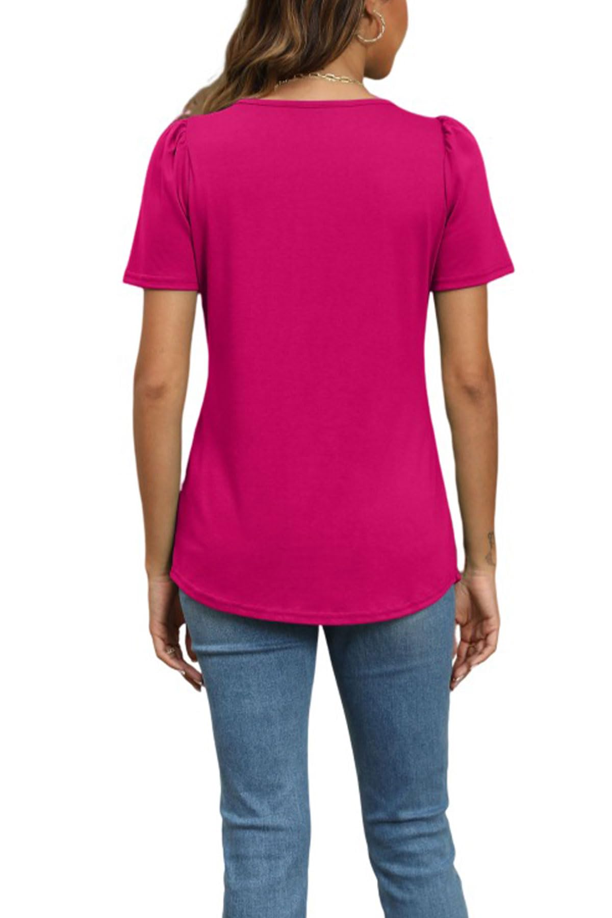 Short Sleeve Pleated Crew Neck Top